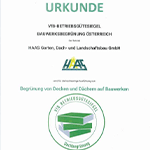 Urkunde Dachbegrünung zg Urkunde vom Verband für Bauwerksbegrünung für Haas Garten-, Dach- und Landschaftsbau GmbH für Dachbegrünung